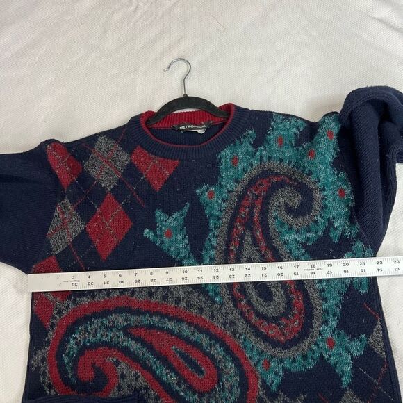Vintage Navy Blue Paisley Geometric Multicolor Sweater‎ - Picture 4 of 6